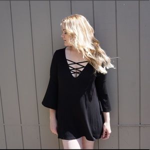 Ecote V Neck Dress with Bell Sleeve